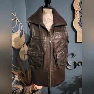 Harley-Davidson Brown Leather Vest with Sweater Trim